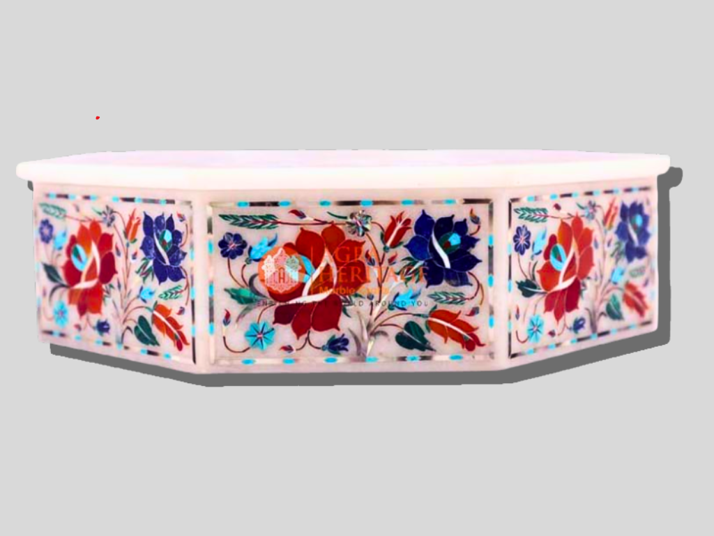 Marble White Semi Fine Art Floral Vintage Box